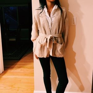 Tie-Knot Tan Sweater/Cardigan